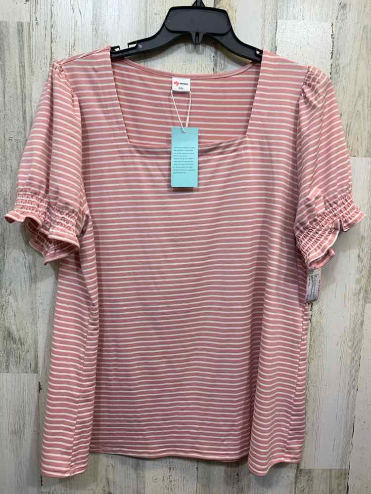 NWT WIHOLL Tops Size XXL PINK/WHITE STRIPES SHORT SLEEVES Shirt/PINK/WHITE STRIP