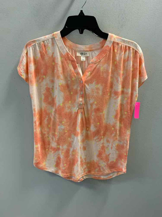 NWT STYLE & CO Tops Size S PCH/WHT/YLW TIE DYE CAP SLEEVE TOP