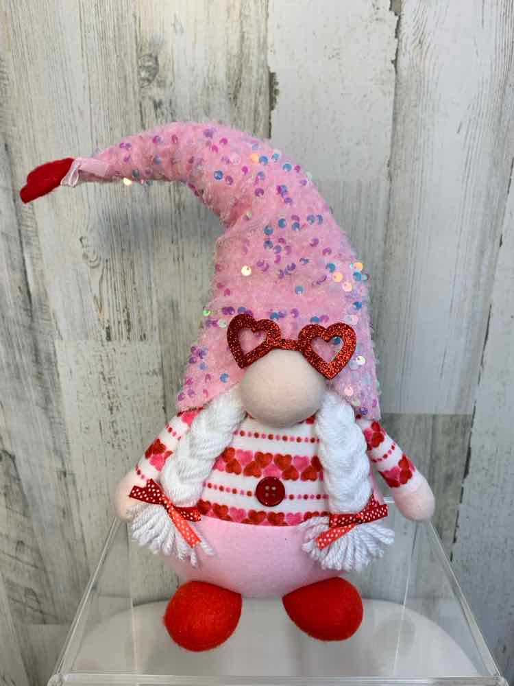 Holiday Item/PINK SEQUINED HAT GIRL GNOME W/ GLASSES