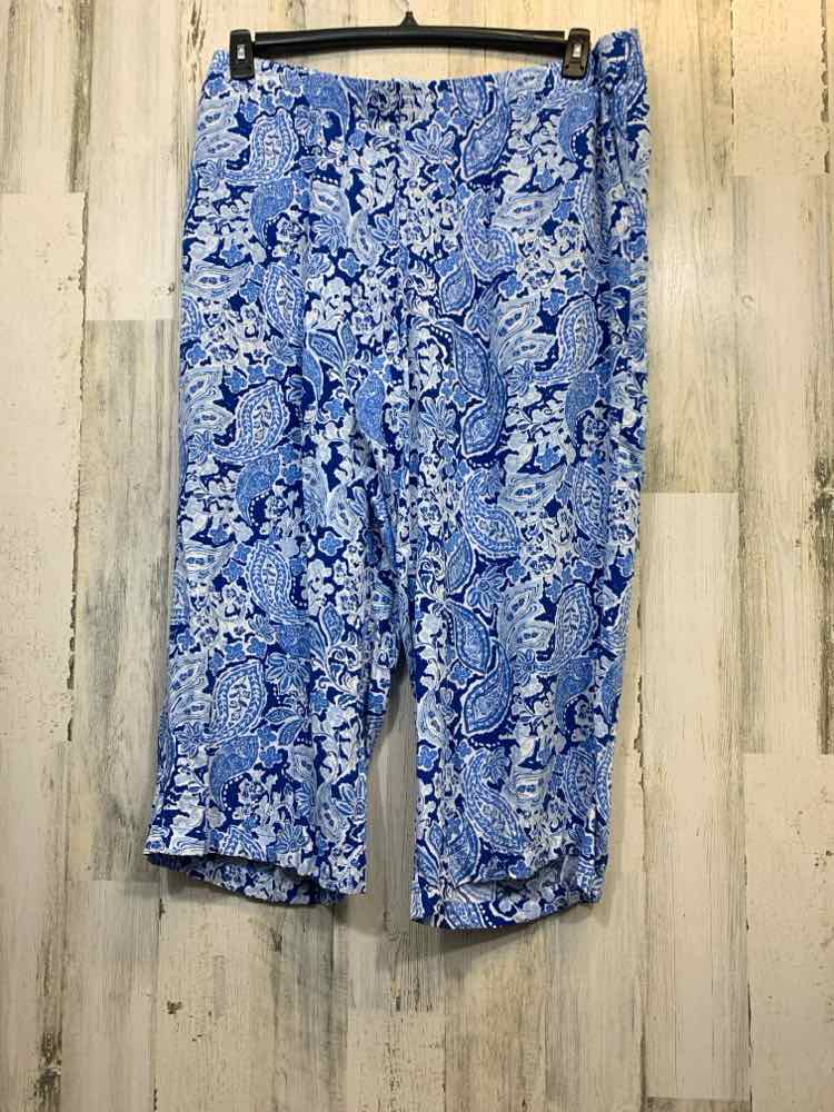 PRE-OWNED Size 2X J JILL BOTTOMS SHADES OF BLUE Paisley WIDE LEG CAPRI/SHADES OF