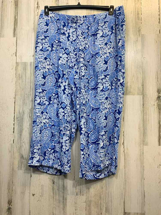 PRE-OWNED Size 2X J JILL BOTTOMS SHADES OF BLUE Paisley WIDE LEG CAPRI/SHADES OF