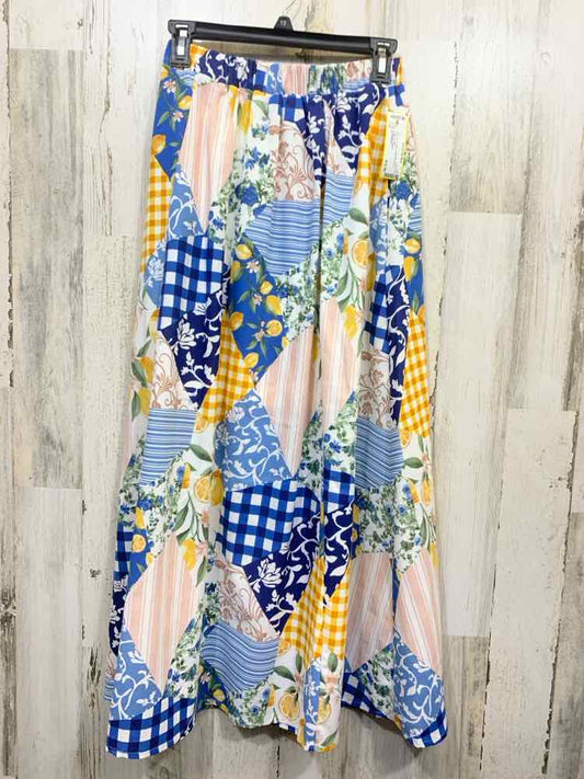 NWT BLU PEPPER M BOTTOMS WHT/BLU/YEL LEMONS MAXI Full SKIRT