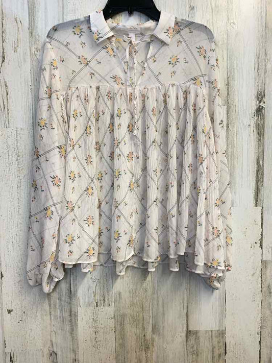 PRE-OWNED LAUREN CONRAD Tops Size L White Floral LONG SLEEVES TOP