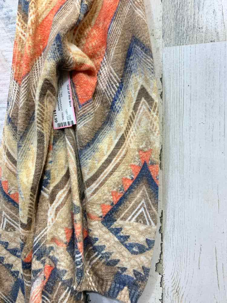 PRE-OWNED CATO Tops Size 2 BIEGE/ORANGE/BROWN/NAVY TRIBAL CARDIGAN Cardigan/TRIB