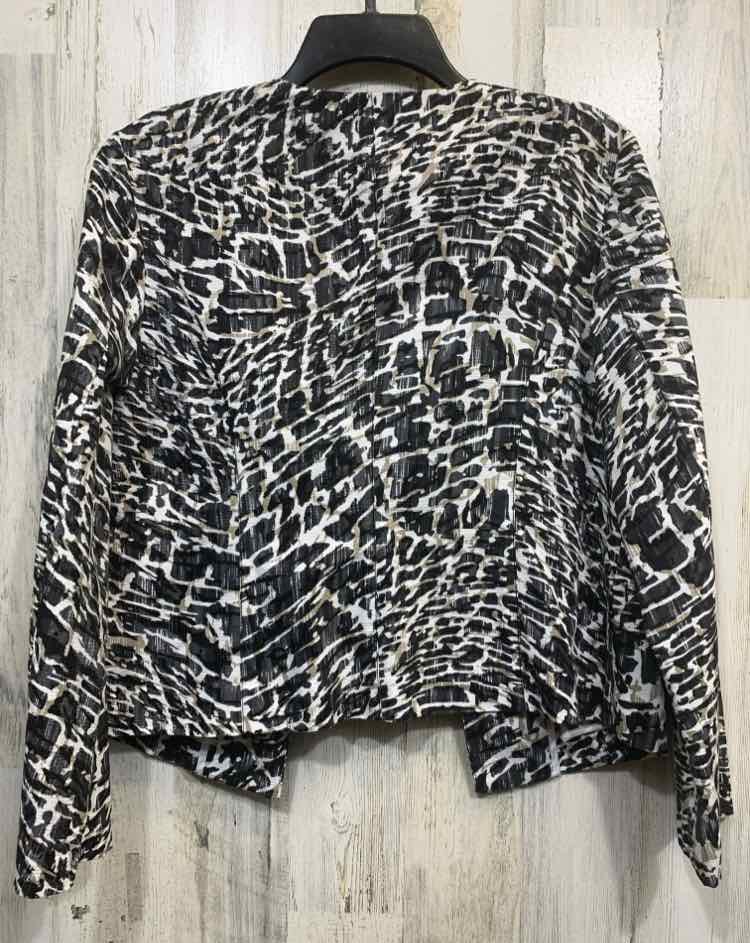 PRE-OWNED CHICO'S Size 1 JACKETS / COATS BLK/WHT/GRY/BGE ABSTRACT OPEN FRONT