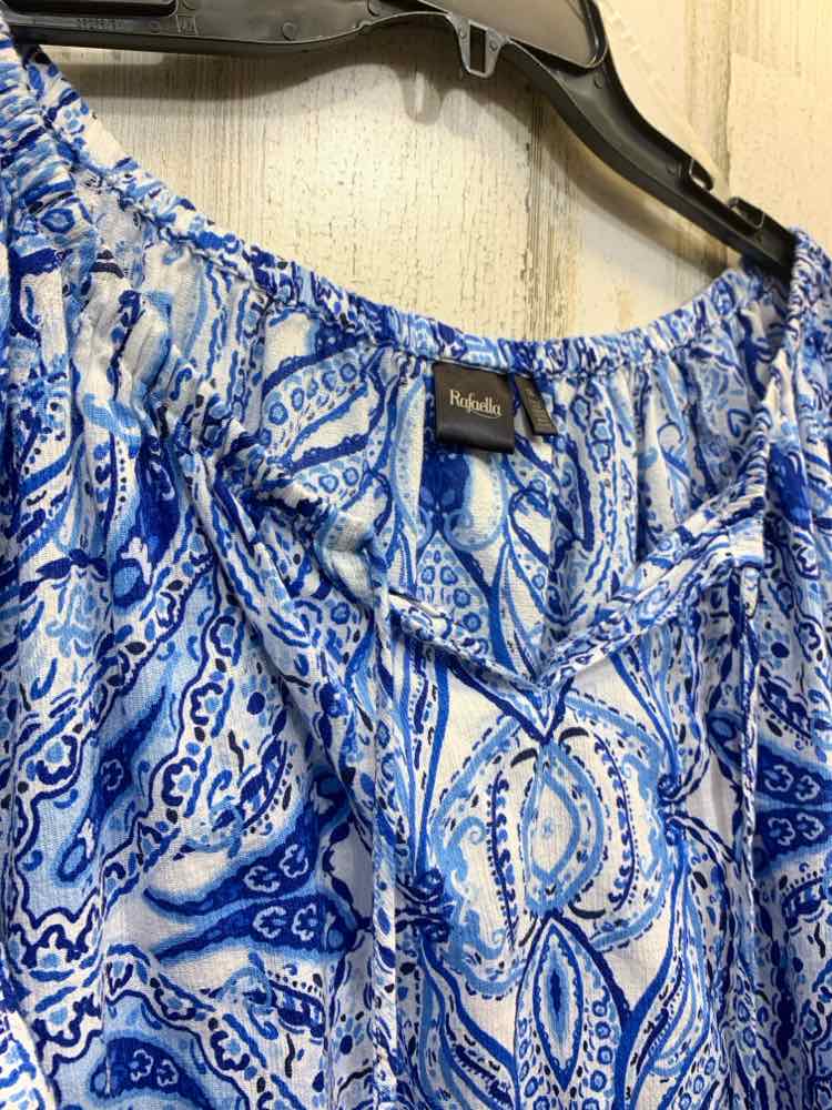 PRE-OWNED RAFAELLA PLUS SIZES Size 1X WHITE/BLUE Paisley FLOWY Blouse/WHITE/BLUE