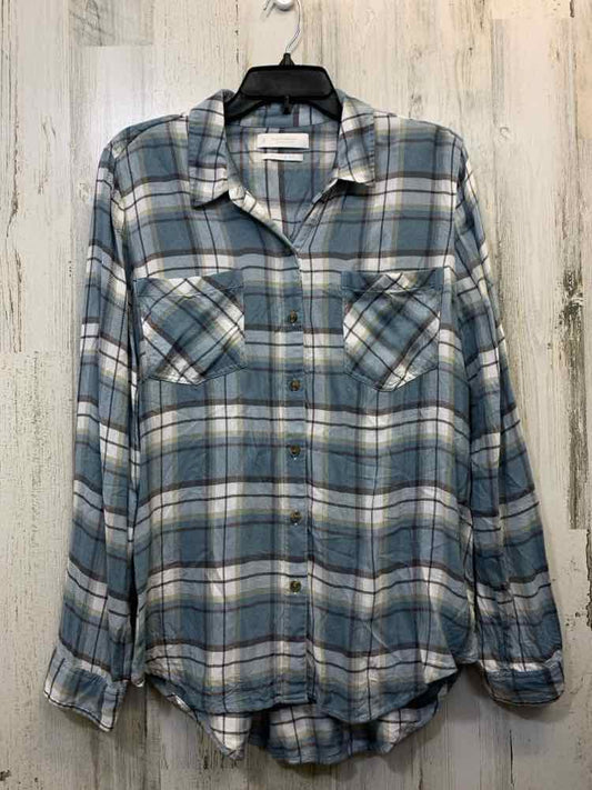 LUCKY Tops Size L LT BLU/GRY Plaid LONG SLEEVES Shirt