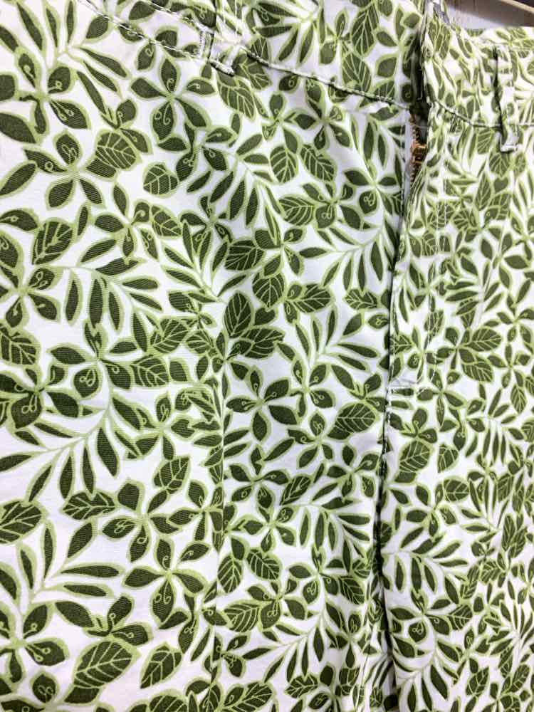 PRE-OWNED Size 12 LIZ CLAIBORNE BOTTOMS CREAM/GREEN LEAVES & VINES Shorts/LEAVES