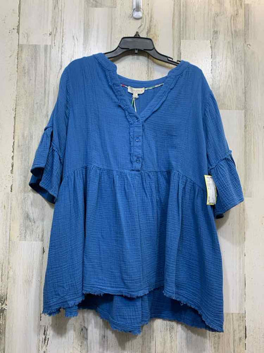 NWT UMGEE Tops Size 1X ELECTRIC BLUE Solid TIERED Blouse/BELL SLEEVE