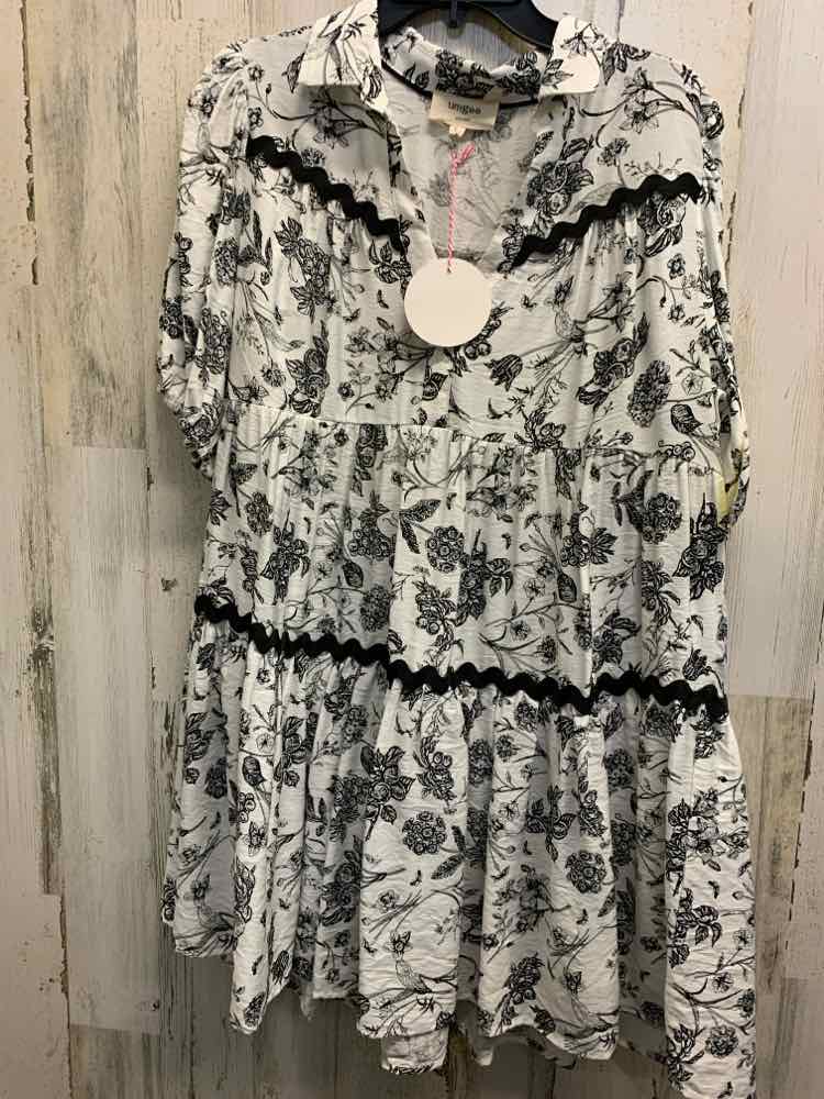 NWT UMGEE Dresses and Skirts Size L WHT/BLACK Floral TIERED Dress/COLLARED