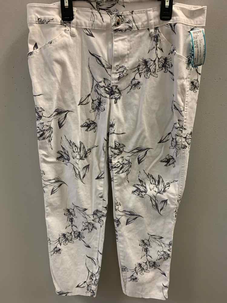 Size 8 WORKSHOP BOTTOMS WHT/NAVY Floral Pants