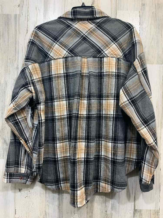 NWT UMGEE Tops Size S BRN/WHT/BLK FLANNEL LONGSLEEVE TOP/BUTTON DOWN W/COLLAR