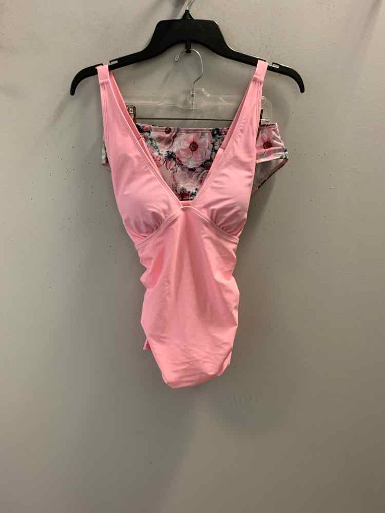 NWT MADE WITH LOVE Swimwear Size M PNK/WHT/GRN Floral SPAGHETTI STRAP Swimsuit