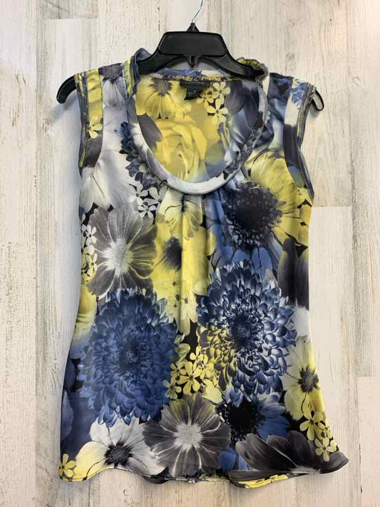 PRE-OWNED SPENSE Tops Size S BLU/WHT/YLOW Floral SLEEVELESS TOP