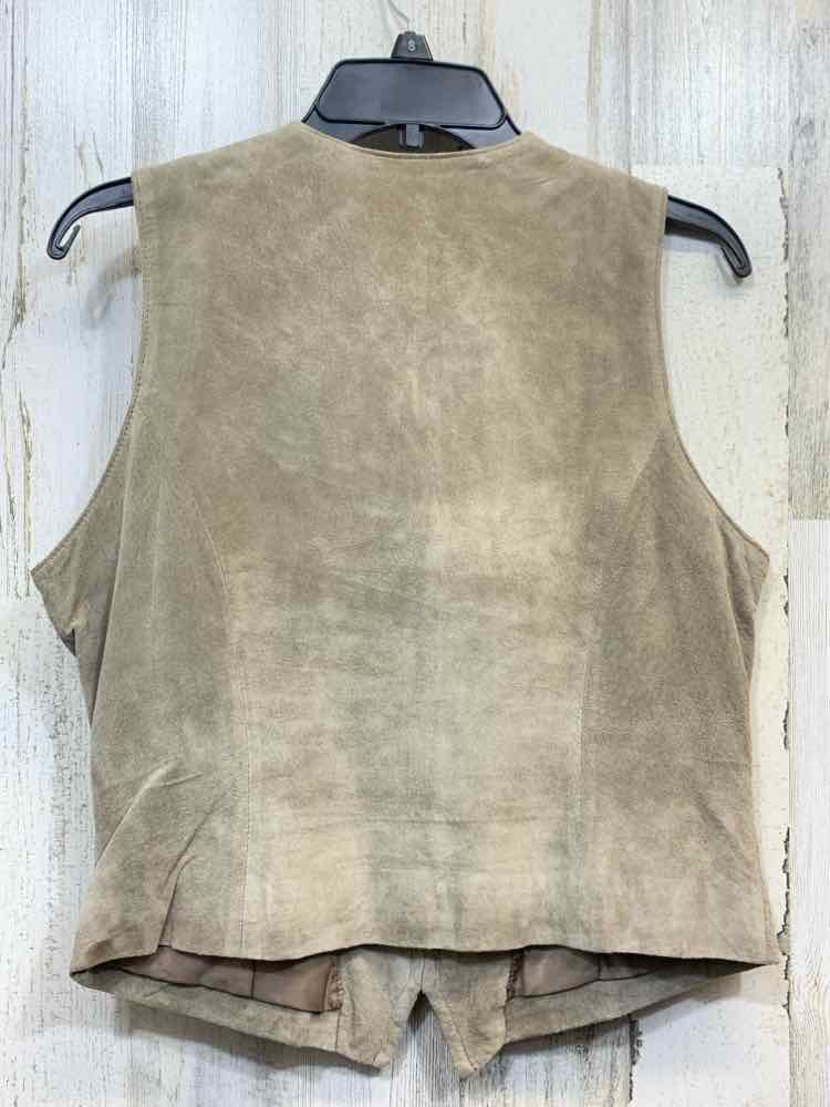 PRE-OWNED SUSAN BRISTO;L Tops Size 6 Taupe Suede /ZIP UP VEST W/ 2 SLIT POCKETS