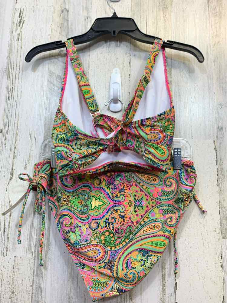 PRE-OWNED Size L GRN/YLW/BLU Paisley Swimsuit/SET TOP AND BOTTOM