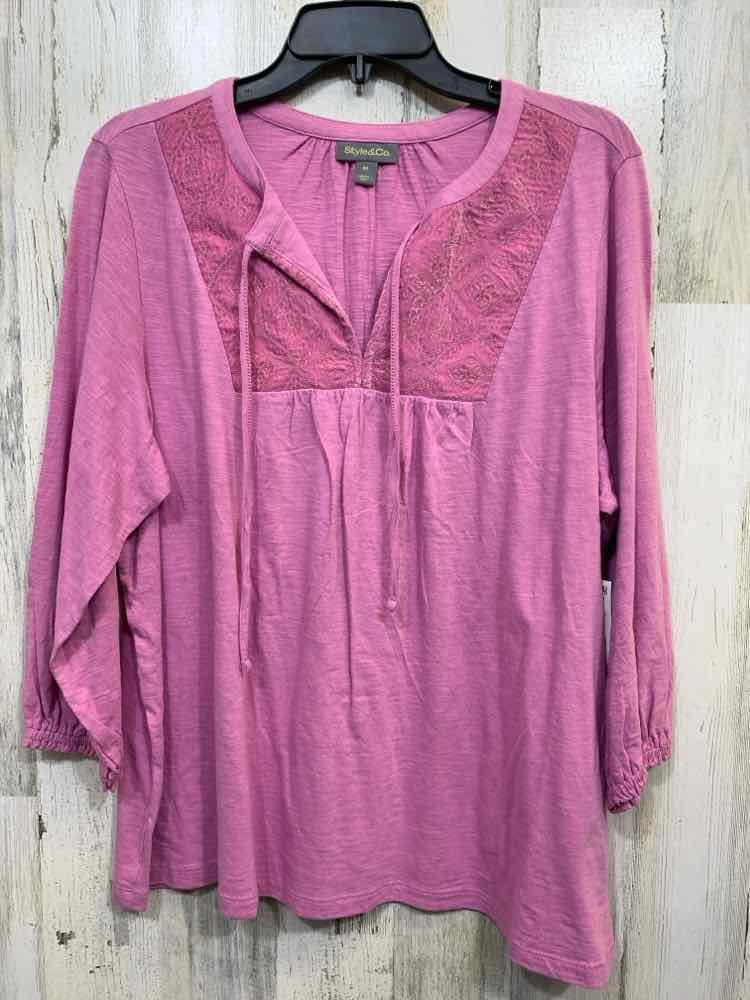 NWT STYLE & CO Size 3X PLUS SIZES LAVENDAR 3/4 SLEEVE EMBROIDERD BIB TOP