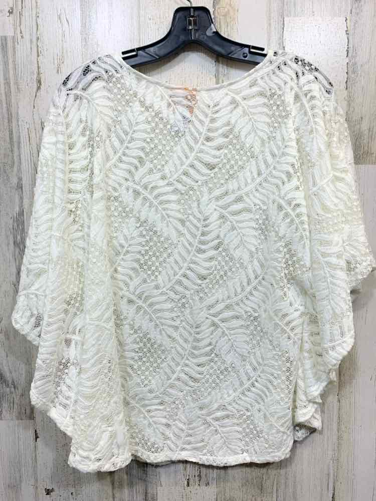 PRE-OWNED RUBY RD Tops Size S White KNIT BLOUSE Blouse/TROPICAL PATTERN SHEER/KN