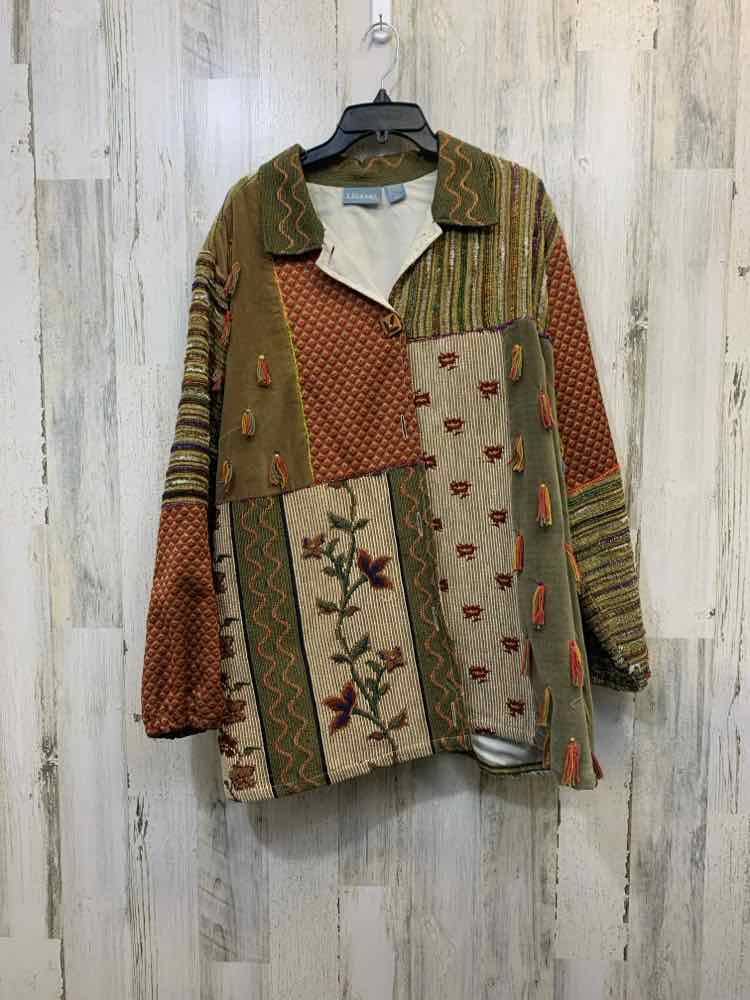 liz & me JACKETS / COATS Size 2X GRN/RED Cotton QUILT LONGSLEEVE Coat