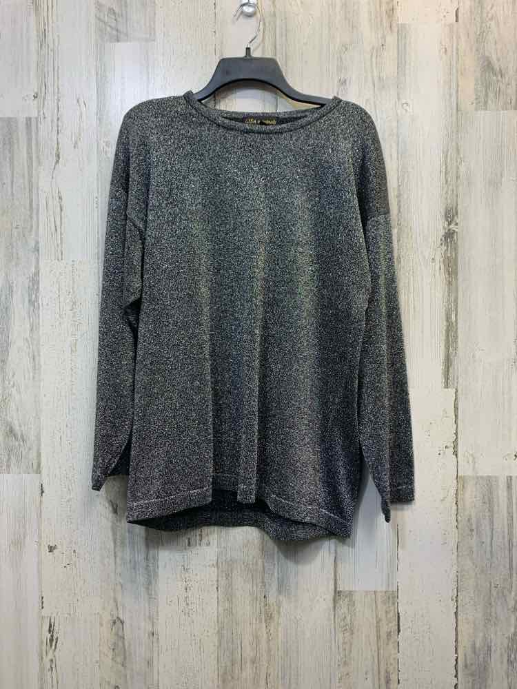 PRE-OWNED LISA ORIGINALS Tops Size M SILVER/BLK SPARKLES LONG SLEEVES TOP/SILVER
