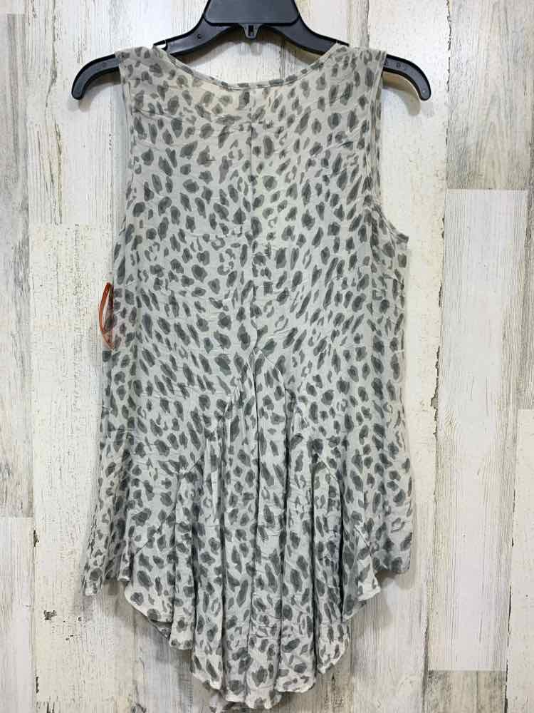 PRE-OWNED CEDICO Tops Size L GRAY/WHT Animal Print SLEEVELESS Blouse