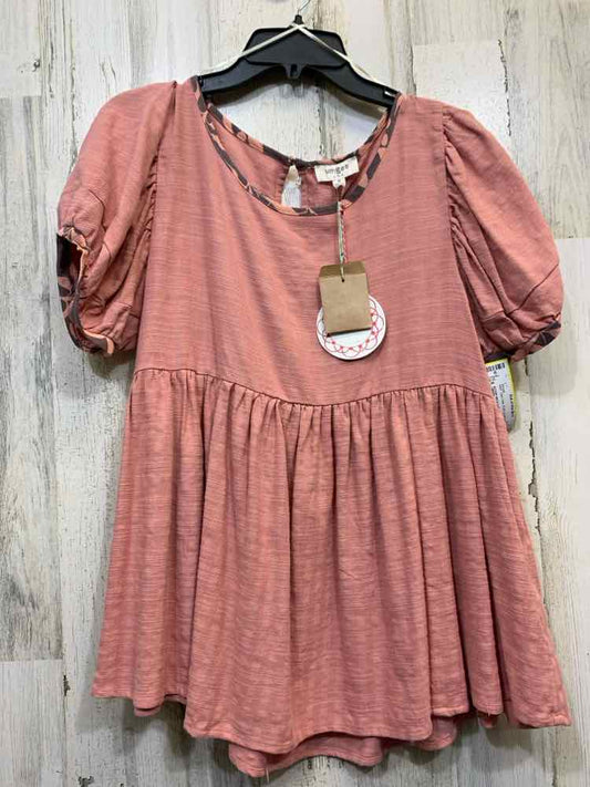 NWT UMGEE Tops Size M PINK PUFF SLEEVES Blouse/SCOOP NECK CONTRAST DETAIL