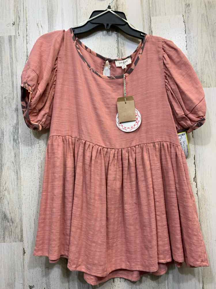 NWT UMGEE Tops Size M PINK PUFF SLEEVES Blouse/SCOOP NECK CONTRAST DETAIL
