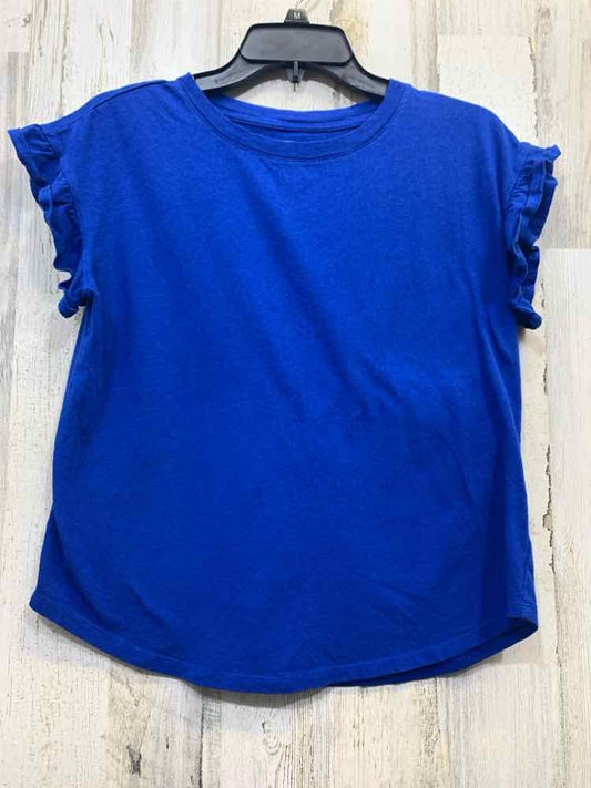 PRE-OWNED CROWN & IVY Tops Size S Blue Solid SHORT SLEEVES Shirt/BLUE RUFFLED SH