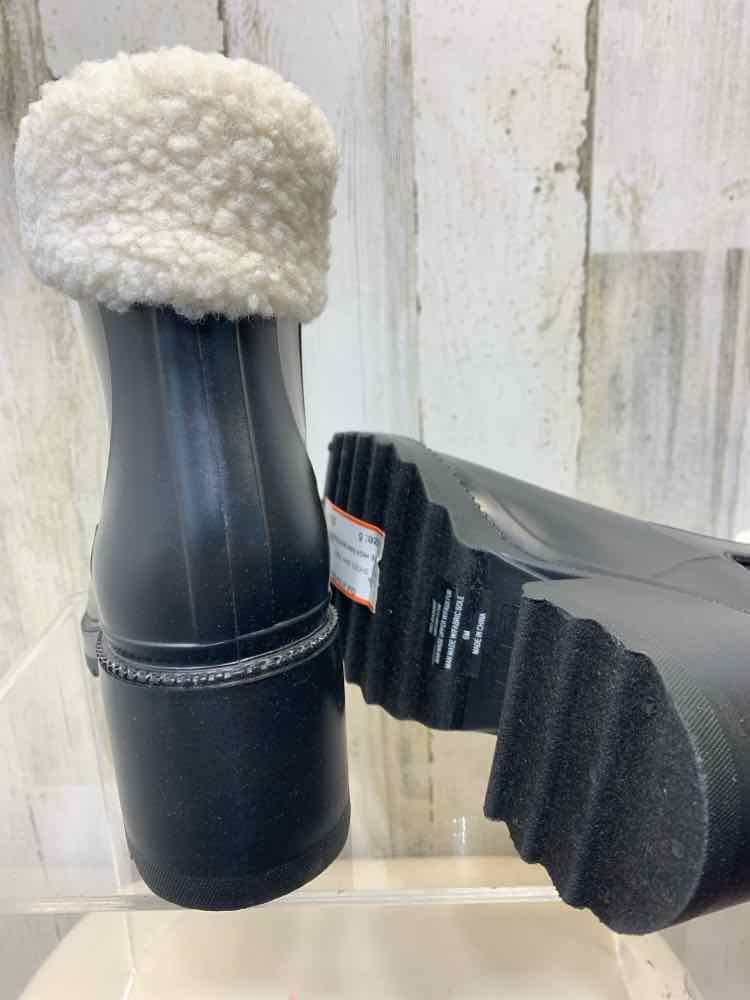NWT INC SHOES Shoe Size 6 Black Rubber KNEE HIGH RAIN BOOTS W/FAUX FUR TOP