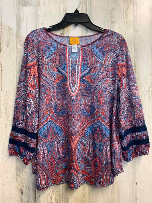 RUBY RD Tops Size XL RED/WHT/BLU Paisley 3/4 LENGTH TOP