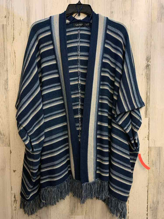 PRE-OWNED Ralph Lauren Tops Size One Size Blue Stripe SLEEVELESS Sweater/FRINGE