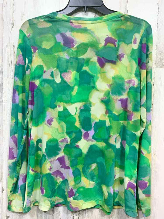 NWOT LOGO Tops Size/VIBRANT PRINTED SEMI-SHEER MESH BUTTON-DOWN