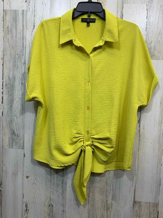 PRE-OWNED FRED DAVID Tops Size L NEON YELLOW SHORT SLEEVES TOP/BUTTON DOWN W/TIE