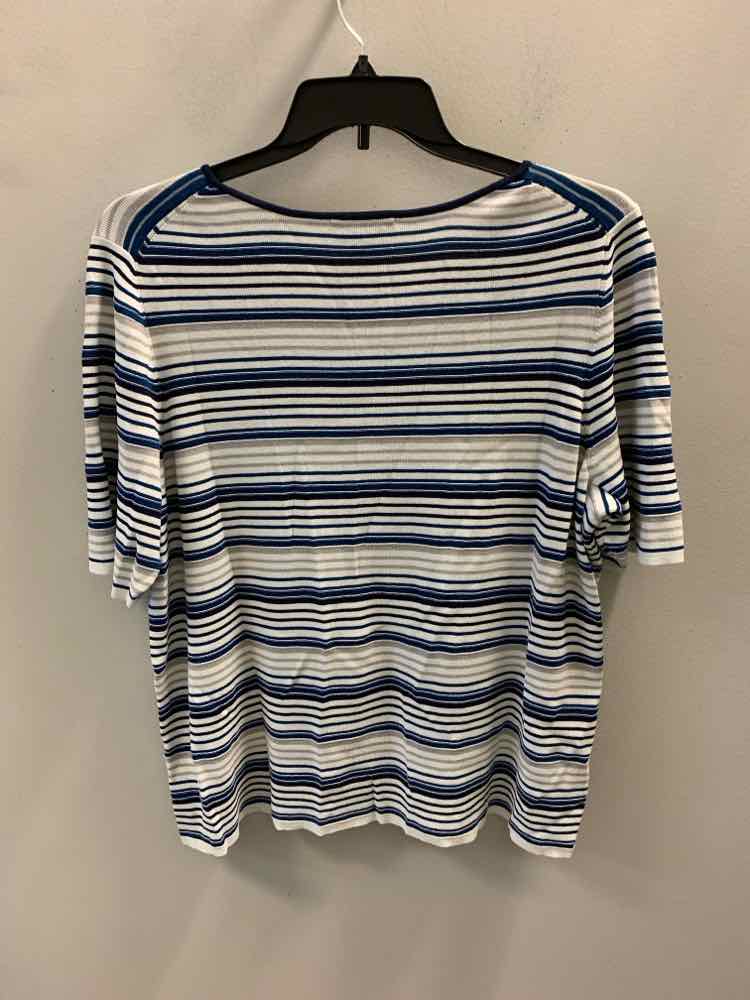 COLDWATER CREEK PLUS SIZES Size 2X BLU/WHT/NAVY Stripe SHORT SLEEVES TOP