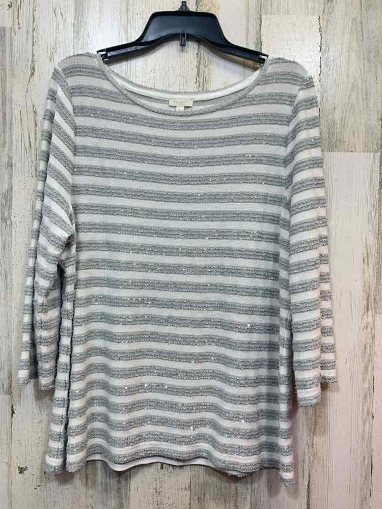 PRE-OWNED TALBOTS Tops Size XL GRAY/WHITE STRIPES LONG SLEEVE TOP/GRAY/WHITE STR