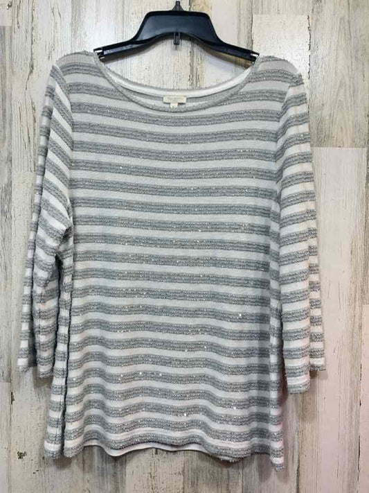 PRE-OWNED TALBOTS Tops Size XL GRAY/WHITE STRIPES LONG SLEEVE TOP/GRAY/WHITE STR