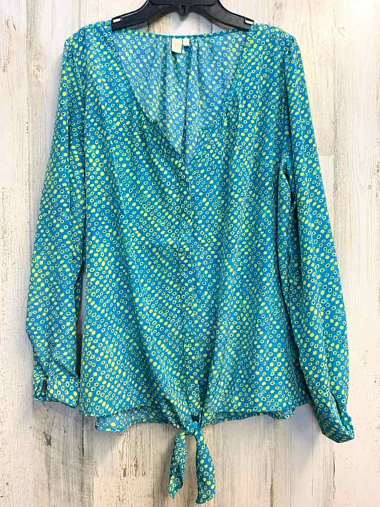 PRE-OWNED H Tops Size M BLU/GREEN CIRCLES LONG SLEEVES TOP