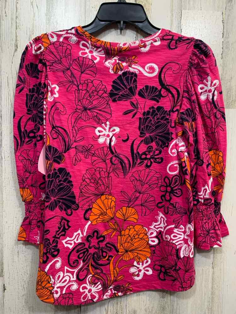 PRE-OWNED CHICO'S Tops Size 0 WHT/PNK/YEL Floral ELBOW SLEEVE Blouse