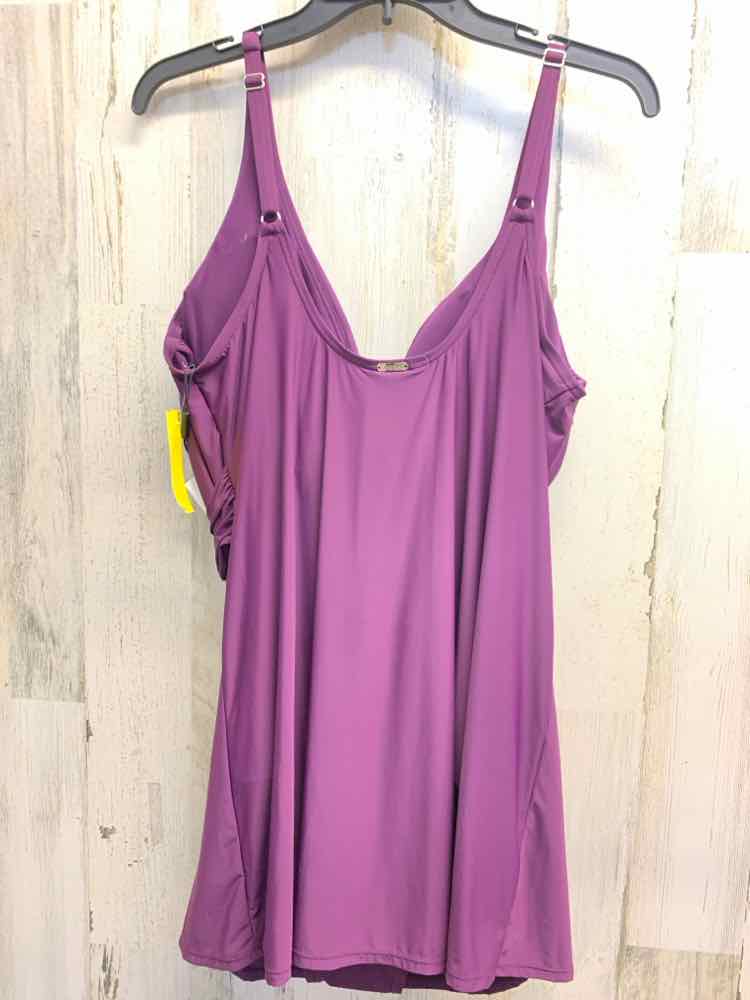 PRE-OWNED CALVIN KLIEN Swimwear Size 16 Purple Solid ONE PIECE Swimsuit