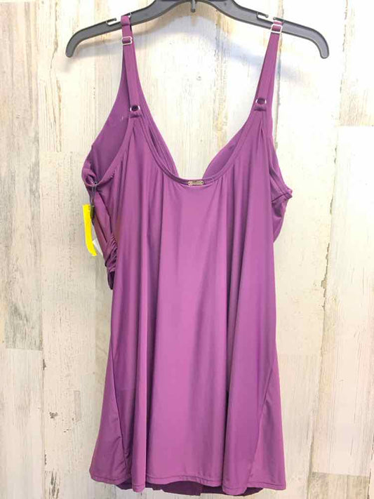 PRE-OWNED CALVIN KLIEN Swimwear Size 16 Purple Solid ONE PIECE Swimsuit