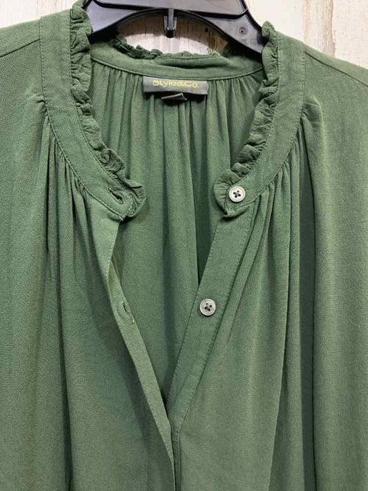 NWT STYLE & CO Tops Size 0X Green Solid LONG SLEEVE Blouse