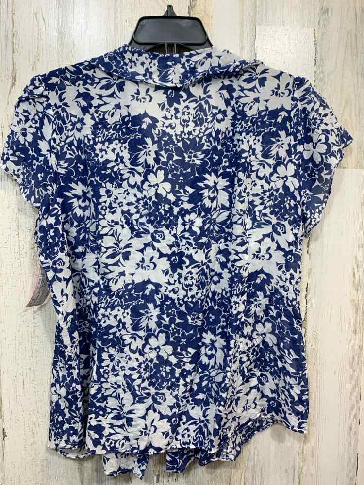 PRE-OWNED BANANA REPUBLIC Tops Size XL BLUE/WHITE Floral BUTTON UP Blouse/FLORAL
