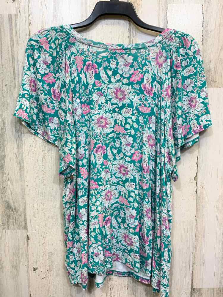 PRE-OWNED LANE BRYANT Tops Size 18/20 TEAL/WHITE/LAVENDER Floral Shirt/FLORAL SH