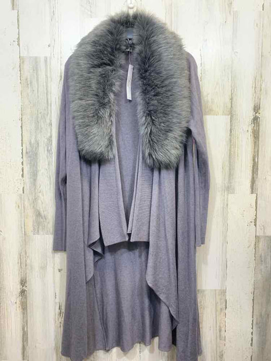 NWT SIONI Tops Size L Gray CARDIGAN Cardigan/OPEN FRONT GRAY CARDIGAN W/ FAUX FU