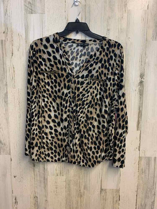 INC PLUS SIZES Size 2X BLK/TAN LEOPARD LONG SLEEVES TOP