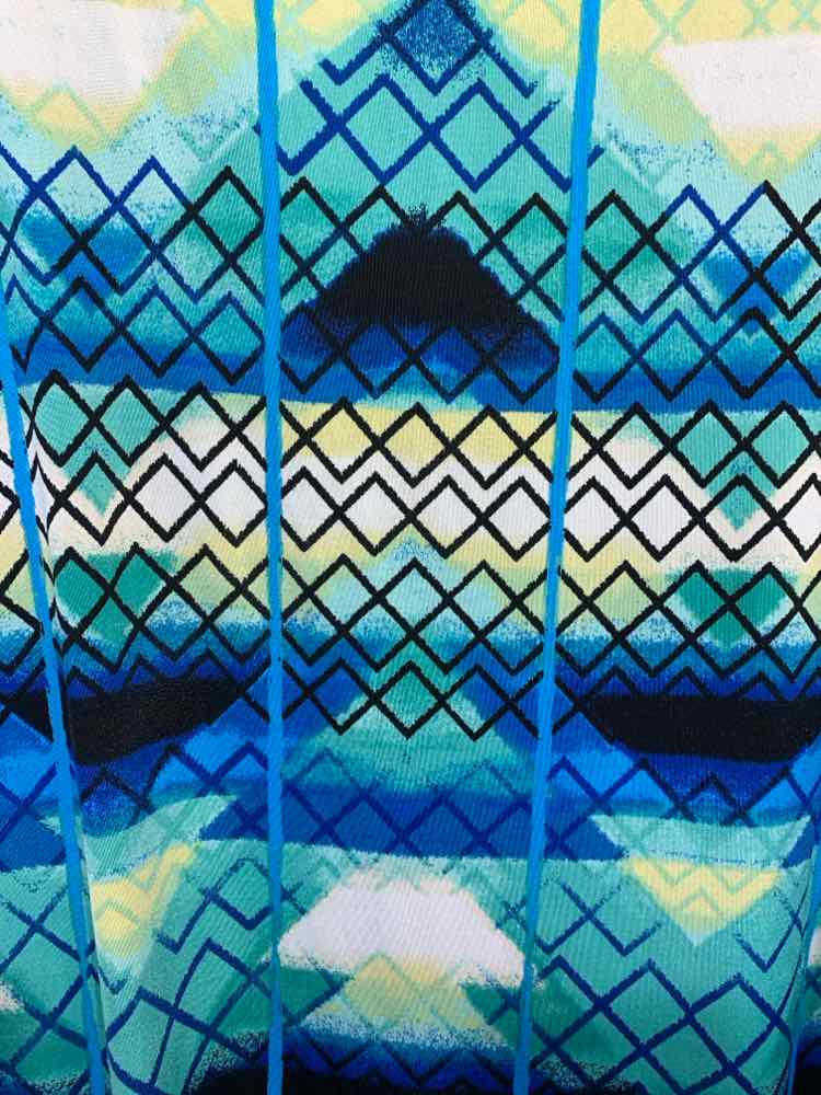 PRE-OWNED STYLE & CO Tops Size XL BLUE/BLACK/AQUA/YELLOW ABSTRACT RUFFLE Shirt/R