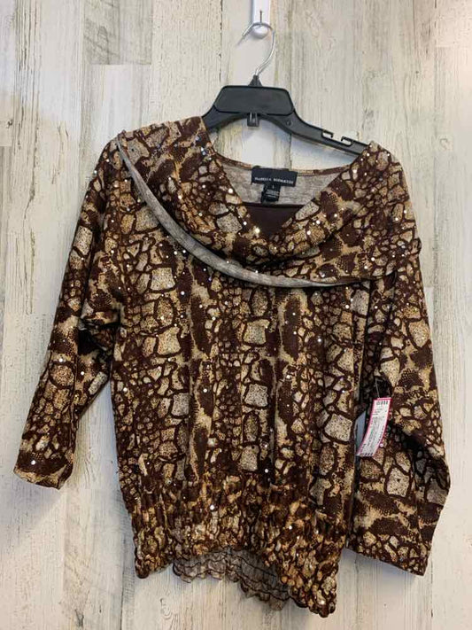 PRE-OWNED ISABELLA RODRIGUEZ Tops Size L Brown SNAKE PRINT LONG SLEEVES TOP/BROW