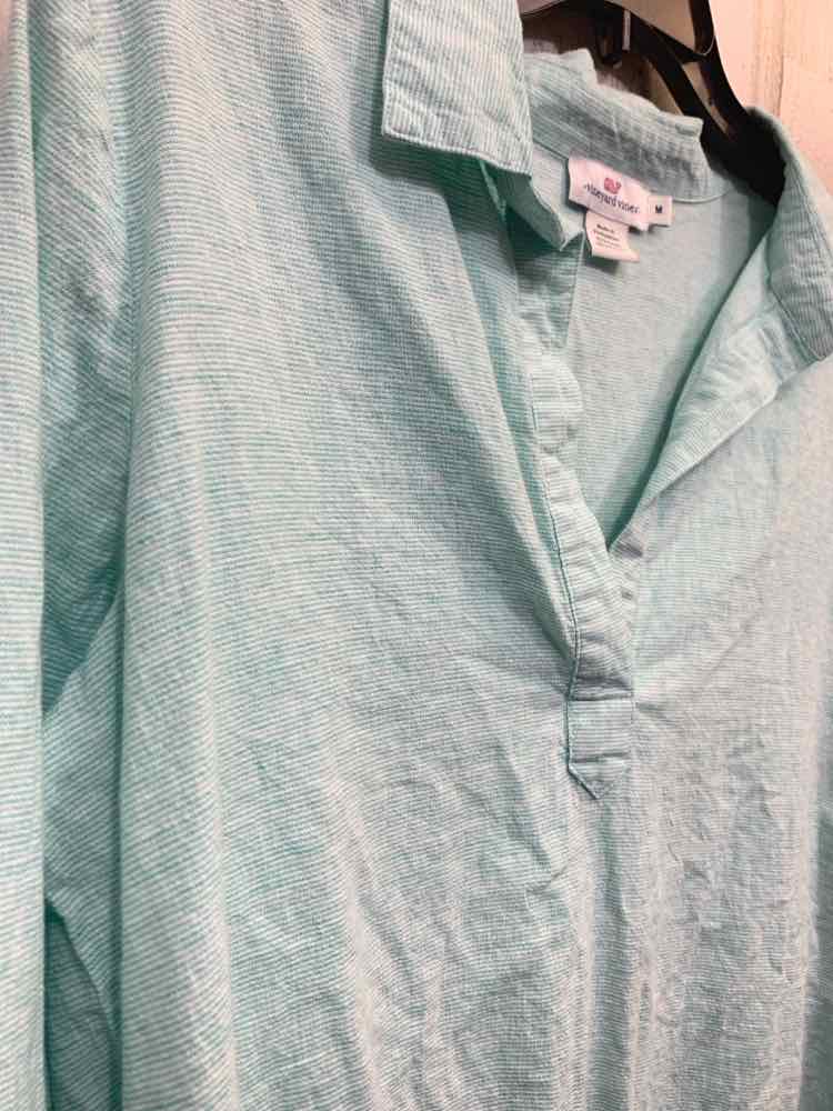 PRE-OWNED VINYARD VINES Tops Size M GREEN/WHITE STRIPES LONG SLEEVE Blouse