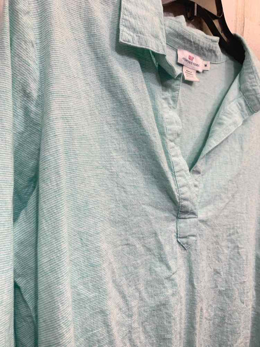 PRE-OWNED VINYARD VINES Tops Size M GREEN/WHITE STRIPES LONG SLEEVE Blouse