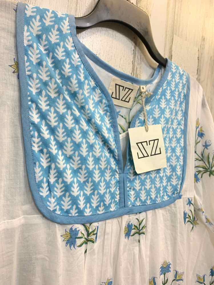 NWT ZZ Dresses and Skirts Size M WHITE/LT BLUE Floral SUNDRESS Dress/LONG SLEEVE